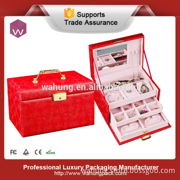 Red leather storage box for cosmetic